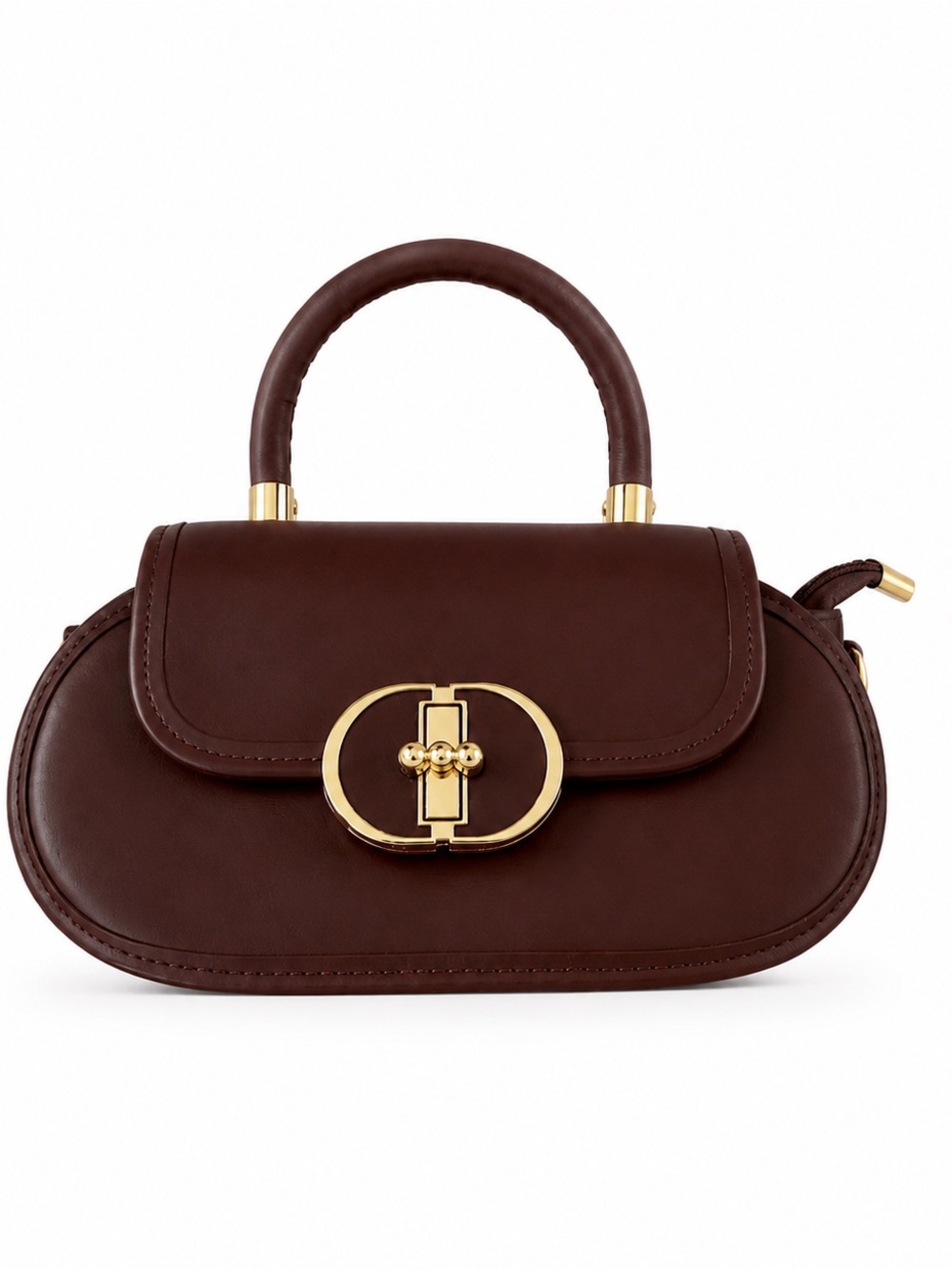 Structured Mini Top-Handle Bag in Dark Brown with Gold Accent